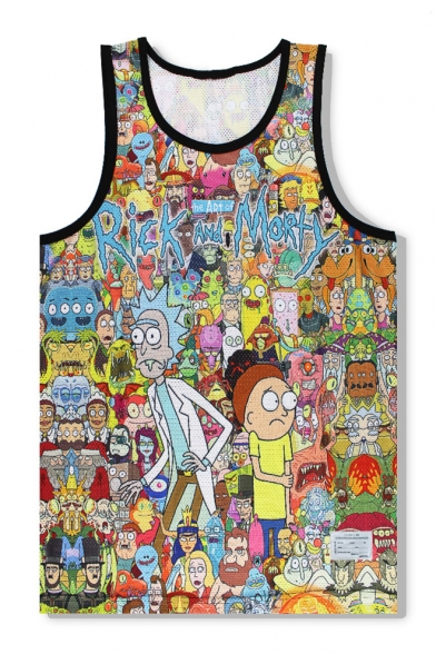 

New Arrival 3D Cartoon Printed Round Neck Sleeveless Sports Loose Tank Tee, LC443999