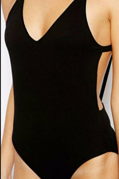 New Fashion Sexy Open Back Hollow Out Plain One Piece Swimwear