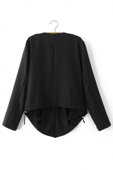 Notched Lapel Collar Long Sleeve Fashion Asymmetrical Hem Plain Blazer Coat