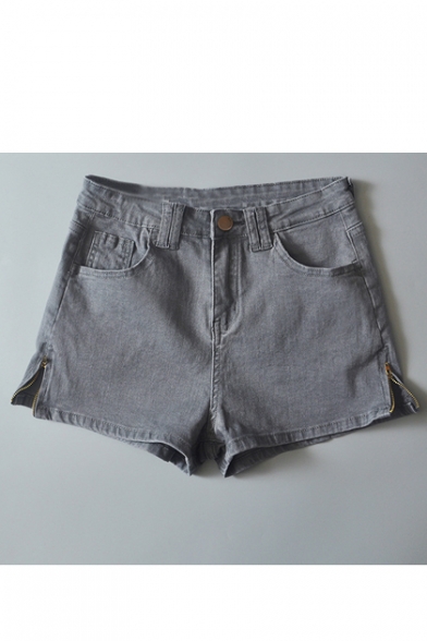 Fashion Zip Up Side High Waist Simple Plain Summer's Hot Pants Denim Shorts