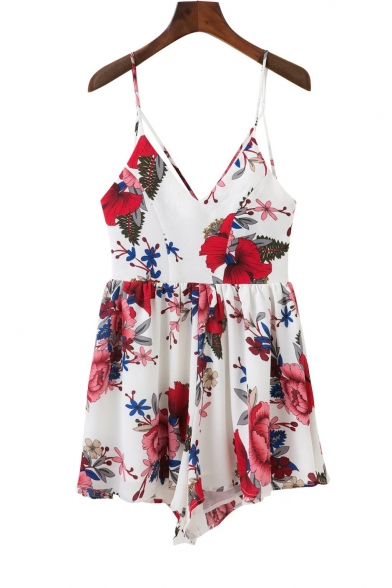 Holiday Beach Floral Printed Spaghetti Straps Fashion Rompers