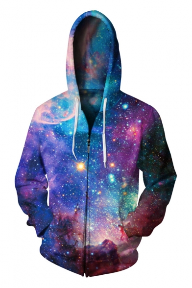New Arrival Fashion 3D Galaxy Pattern Unisex Long Sleeve Zip Up Hoodie