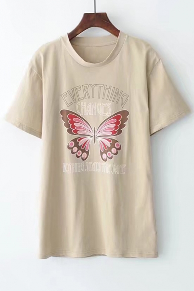 Cute Butterfly Graphic Printed Short Sleeve Round Neck Tee