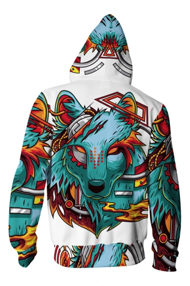 3D Wolf Pattern Long Sleeve Leisure Zip Up Hoodie for Couple