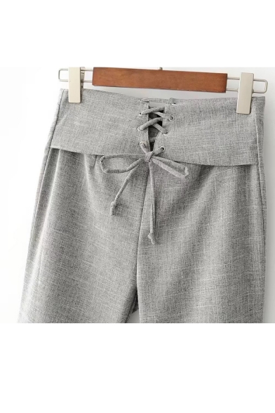 Fashion Lace-Up Corset Waist Loose Leisure Plain Pants