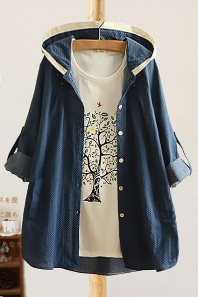 New Arrival Long Sleeve Hooded Printed Single Breasted Coat