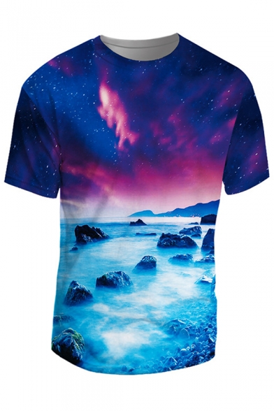 New Fashion 3D Galaxy Printed Round Neck Short Sleeve Pullover T-Shirt