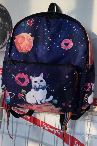 New Stylish Galaxy Cute Cartoon Cat Pattern Simple Students' Backpack