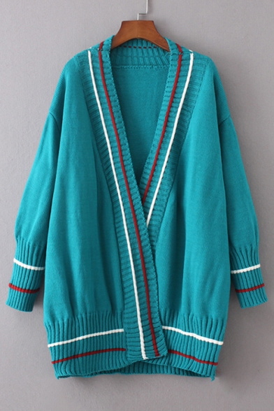 New Fashion Color Block Long Sleeve Open Front Longline Cardigan