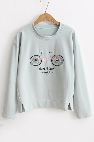 Fashion Bicycle Letter Embroidered Long Sleeve Round Neck Comfort Sweatshirt