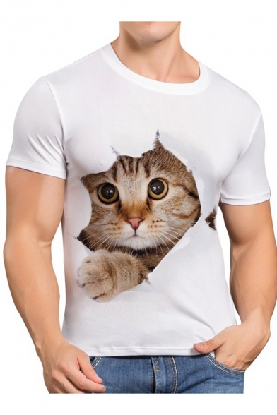 New Arrival 3D Cat Printed Casual Leisure Round Neck Short Sleeve T-Shirt