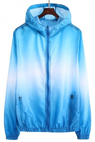New Arrival Outdoor Sports Ombre Color Block Hooded Long Sleeve Zip Up Sun Coat