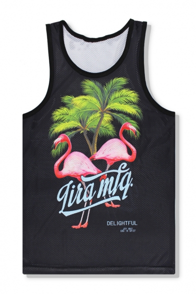 Summer's Flamingo Pattern Breathable Sports Round Neck Unisex Tank Tee