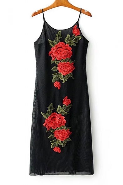 Chic Floral Embroidered Spaghetti Straps Sleeveless Mini Slip Dress