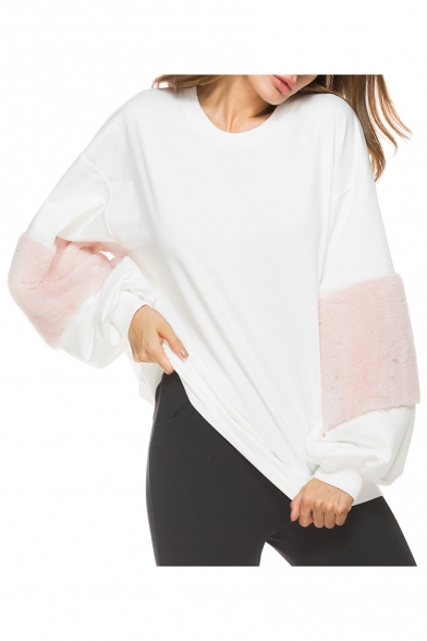 Color Block Long Sleeve Round Neck Pullover Sweater