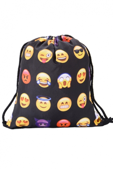 Hot Fashion Lovely Cartoon Emoji Printed Drawstring Backpack
