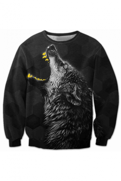 New Fashion 3D Wolf Pattern Round Neck Long Sleeve Pullover Sweatshirt