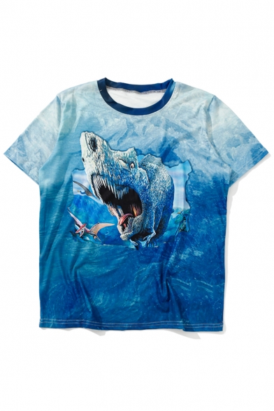 New Fashion Moon Wolf Animal Printed Round Neck Short Sleeve Loose T-Shirt