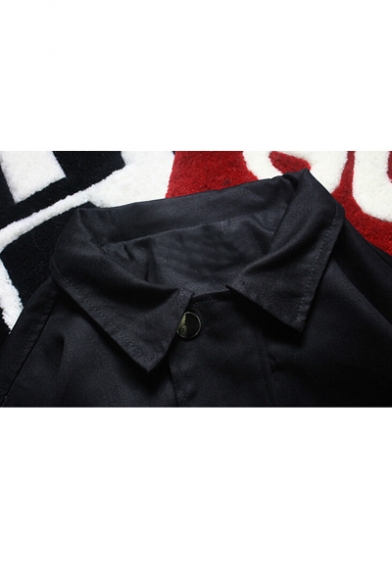 Retro Casual Embroidered Lapel Collar Long Sleeve Zip Up Jacket for Couple