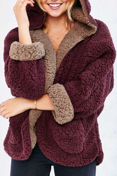 Winter's Fashion Warm Reversible Long Sleeve Hooded Fur Coat