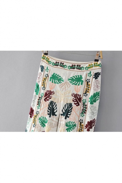 Chic Tribal Print Embroidered Summer's Holiday Loose Wide Legs Pants