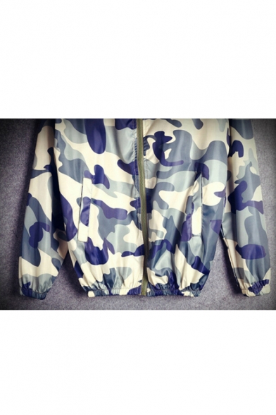 Classic Camouflage Pattern Hooded Long Sleeve Breathable Sun Coat for Couple