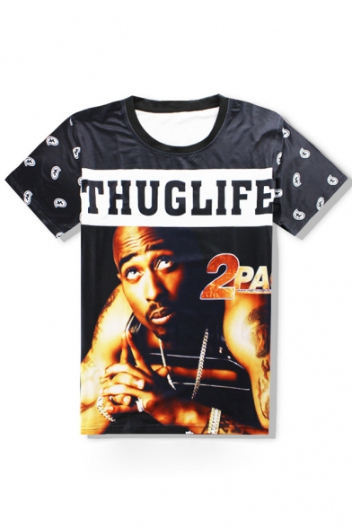 Hip Hop Style 3D Singer Printed Round Neck Short Sleeve Casual Loose T-Shirt