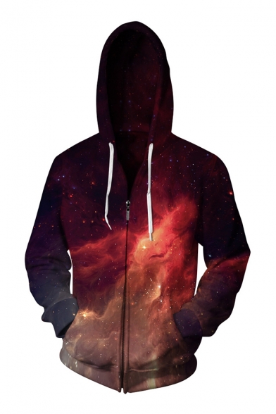 Hot Fashion 3D Galaxy Pattern Long Sleeve Zip Up Hoodie with Pockets