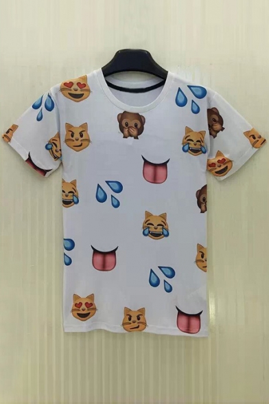 Lovely 3D Cartoon Emoji Printed Round Neck Short Sleeve Unisex T-Shirt