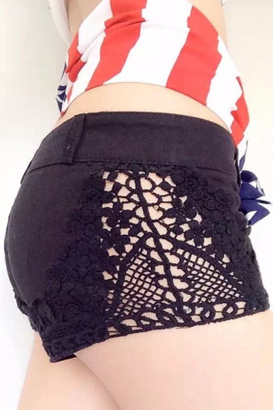 New Sexy Low Waist Chic Lace Hollow Out Plain Super Skinny Hot Pants Summer's Shorts