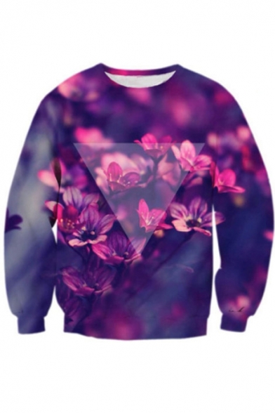 3D Pure Beauty Floral Pattern Round Neck Long Sleeve Casual Sweatshirt