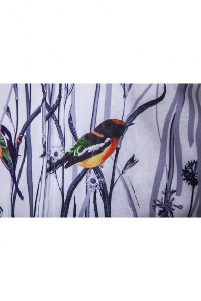 Chinese Style Flower Birds Painting Long Sleeve Leisure Zip Up Hoodie