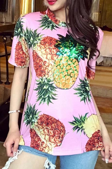 Summer's Hot Fashion Pineapple Printed Round Neck Short Sleeve Pullover T-Shirt