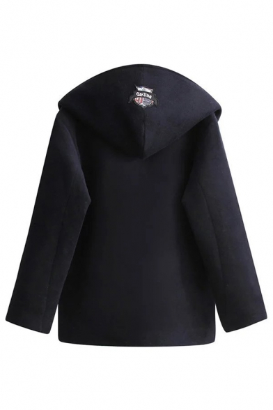 Winter's New Fashion Warm Hooded Long Sleeve Basic Plain Zip Placket Coat