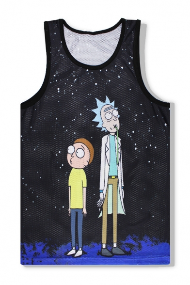 

Cartoon Character Pattern Round Neck Sleeveless Breathable Sports Tank, LC443995