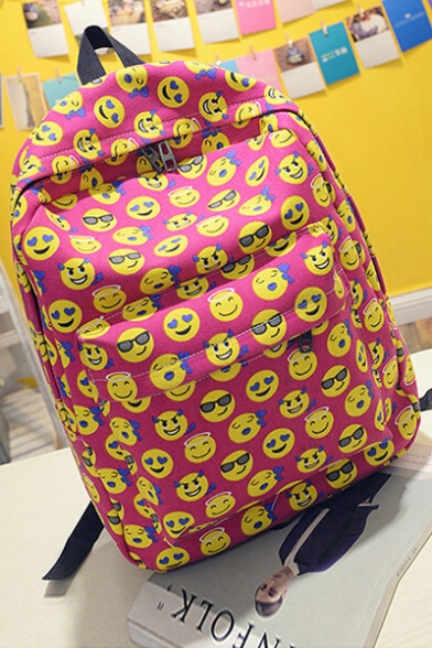 Hot Fashion Lovely Cartoon QQ Emoji Printed Canvas Backpack