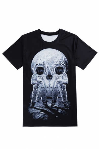 Hot Fashion Space Astronaut Skull Pattern Round Neck Short Sleeve Casual T-Shirt