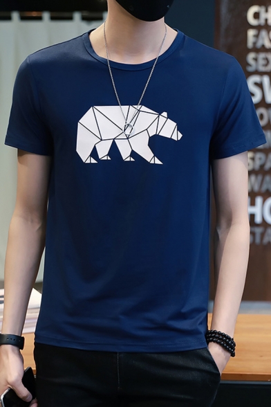 Simple Geometric Bear Printed Short Sleeve Round Neck Tee