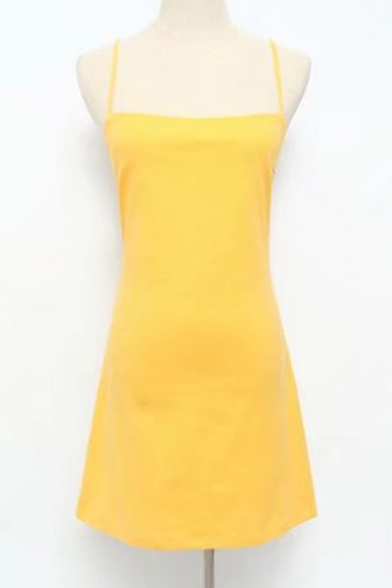 Summer's Basic Plain Spaghetti Straps Sleeveless Mini A-Line Slip Dress