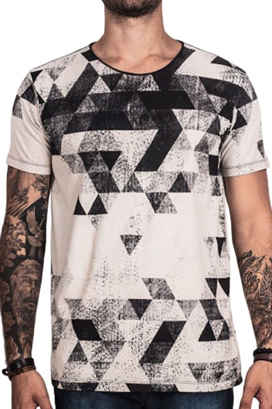 New Collection Geometric Pattern Short Sleeve Round Neck Casual Tee