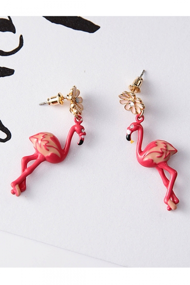 New Fashion Floral Flamingo Design Chic Earrings