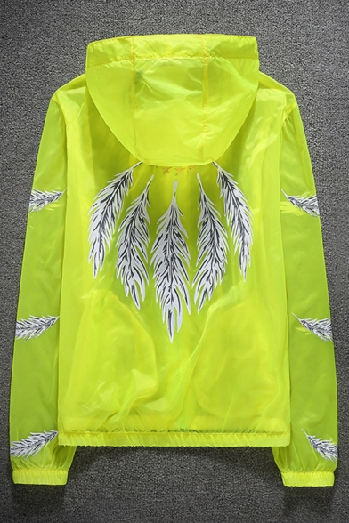 Summer's Feather Pattern Back Hooded Long Sleeve Unisex Sun Protection Coat