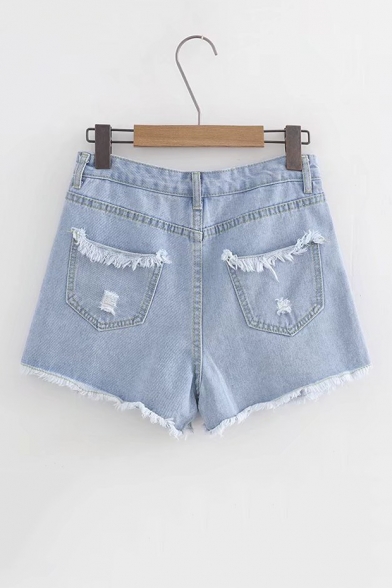 Summer's Floral Embroidered Fashion Ripped Out High Rise Denim Shorts