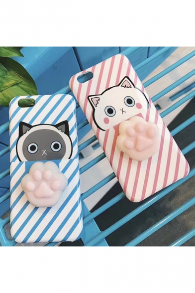 Fashion Striped Cartoon Cat Printed Mobile Phone Case for iPhone