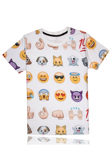 Funny Cartoon Emoji Printed Round Neck Short Sleeve Unisex Pullover T-Shirt