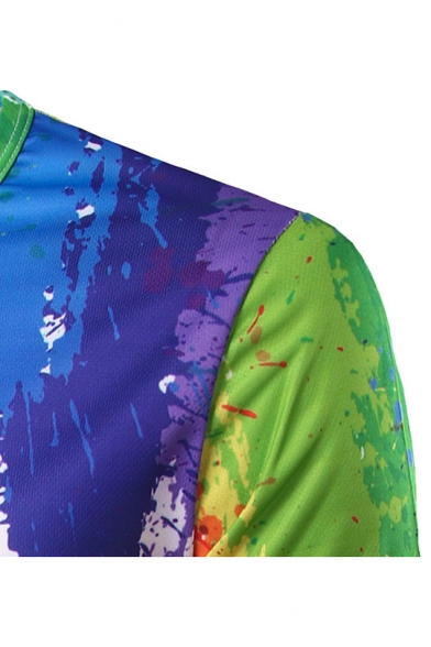 New Stylish Splash-Ink Printed Round Neck Long Sleeve Leisure T-Shirt