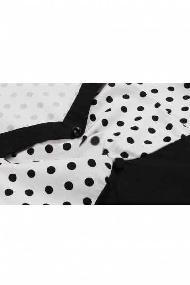 Retro Square Neck Short Sleeve Polka Dot Printed Midi Flare Dress