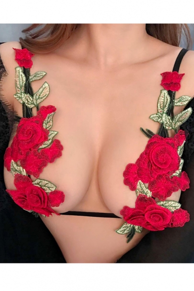 New Trendy Spaghetti Straps Chic Floral Embroidered Cut Out Bra Top