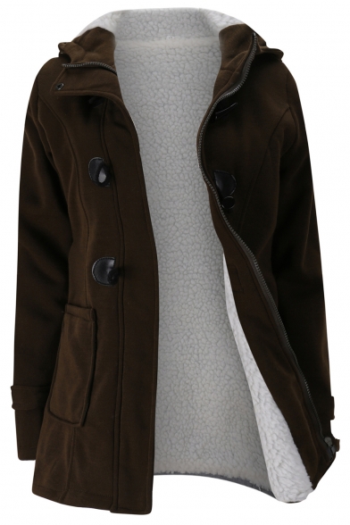 Winter's Warm Hooded Long Sleeve Plain Zip Up Cotton Coat with Pockets