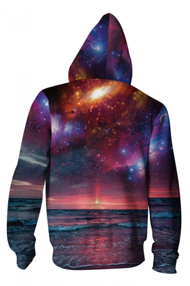 Hot Fashion 3D Galaxy Printed Long Sleeve Casual Unisex Zip Up Hoodie